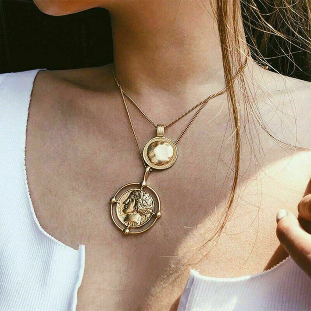 New Vintage Inspired Gold Roman Coin Necklace